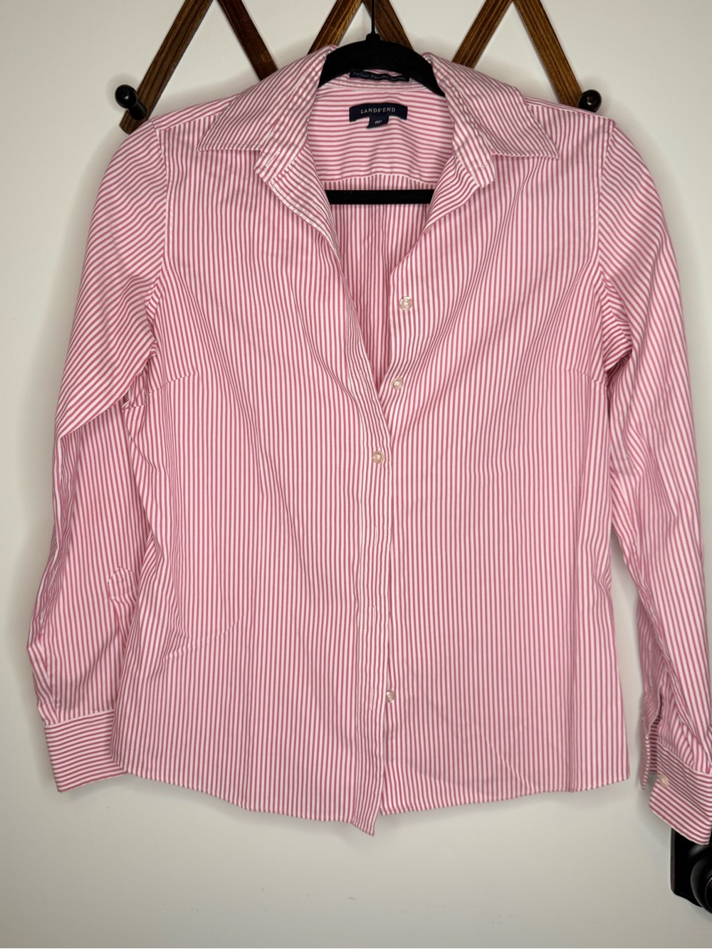 Lands' End Pink and White Pinstripe Button-Down Shirt